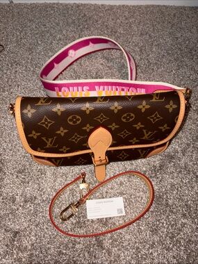 Louis Vuitton DIANE Monogram Crossbody with Pink Logo Strap